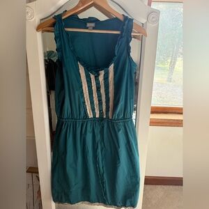 Turquoise Converse Sleeveless Dress Women’s Small Teal Ruffle Tan Lace Skater